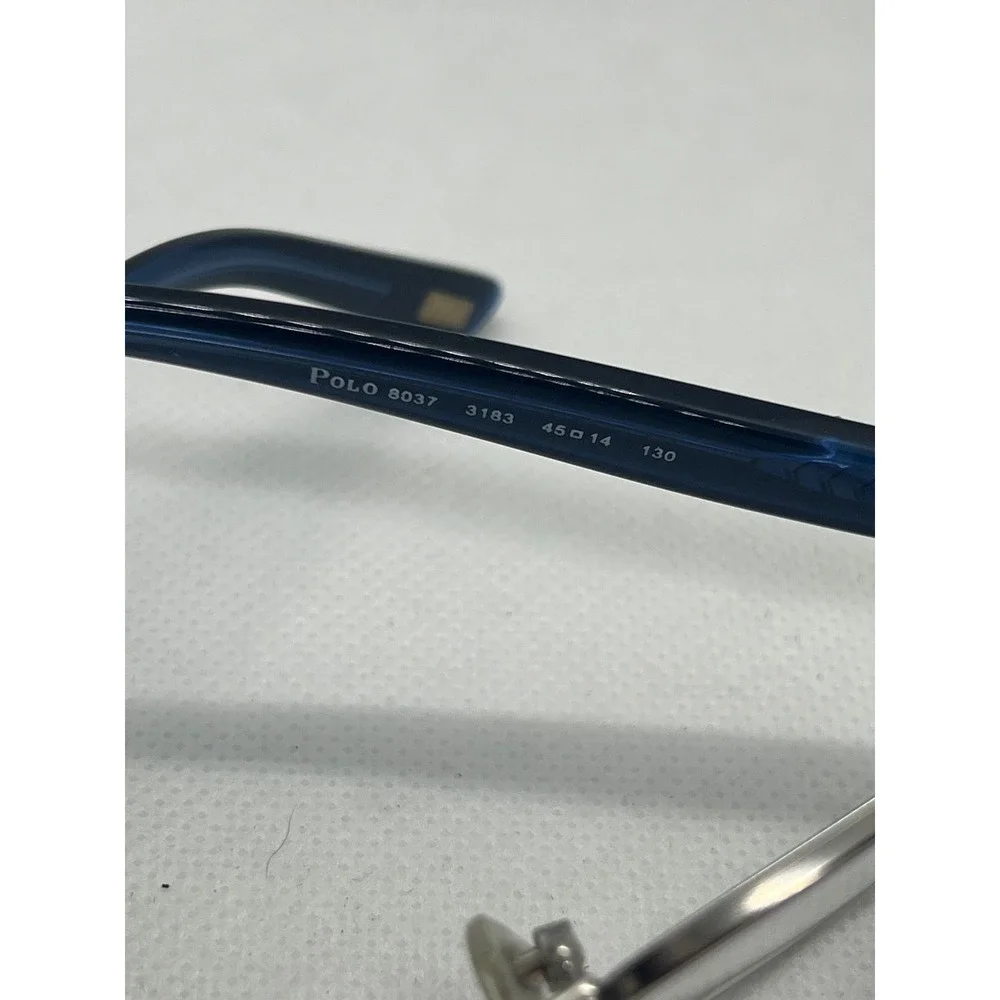 Polo Ralph Lauren 8037 3183‎ Silver Navy Blue Oval Eyeglasses Frames 45-14-130